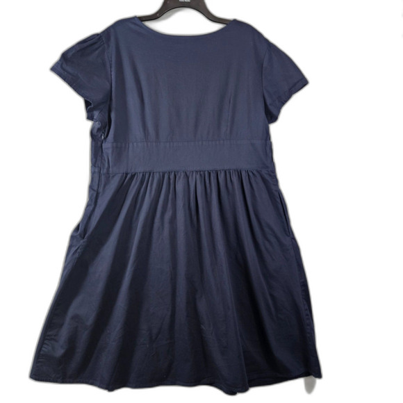 eShakti 2X Dress Embroidered Cotton Navy Blue Full Skirt Pockets Breathable - Picture 3 of 8